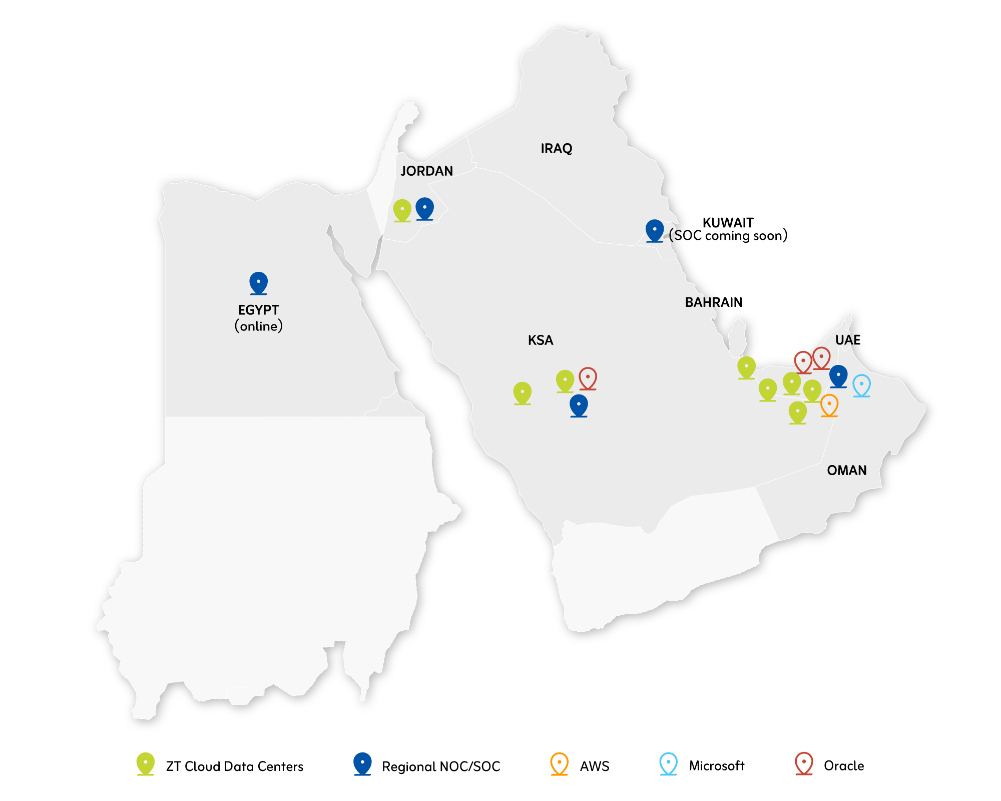ZainTECH regional delivery footprint across Jordan, UAE, KSA, with Kuwait expanding